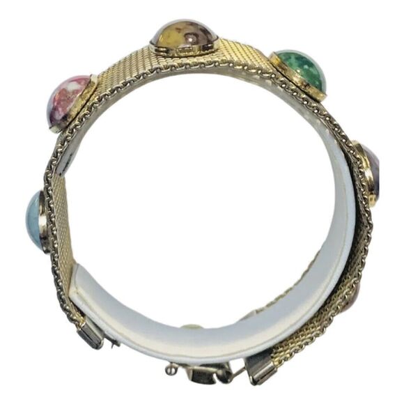 VTG Sarah Coventry Glass Cabochon Mesh Bracelet 8" Gold Tone Wide Multicolor - Picture 9 of 14